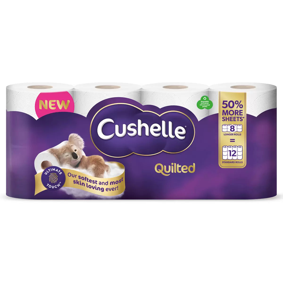 Cushelle Quilted 3-Ply Longer Rolls Toilet Tissue, 32 Rolls (4 x 8 Pack)