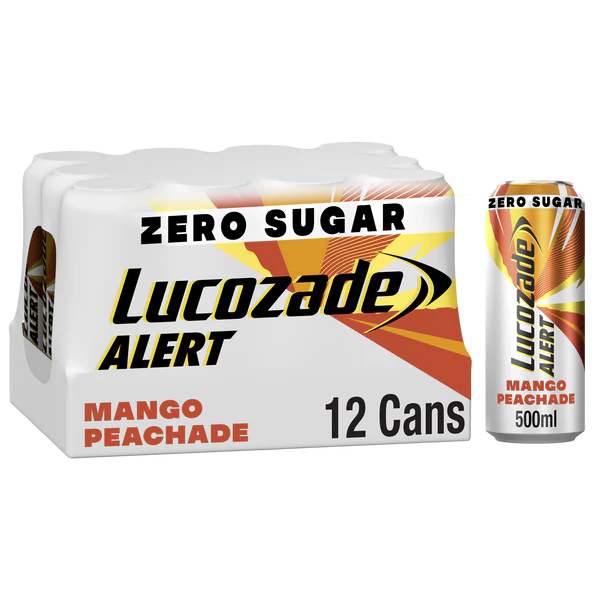 Lucozade Alert Mango Peachade, Zero Sugar, 12x500ml