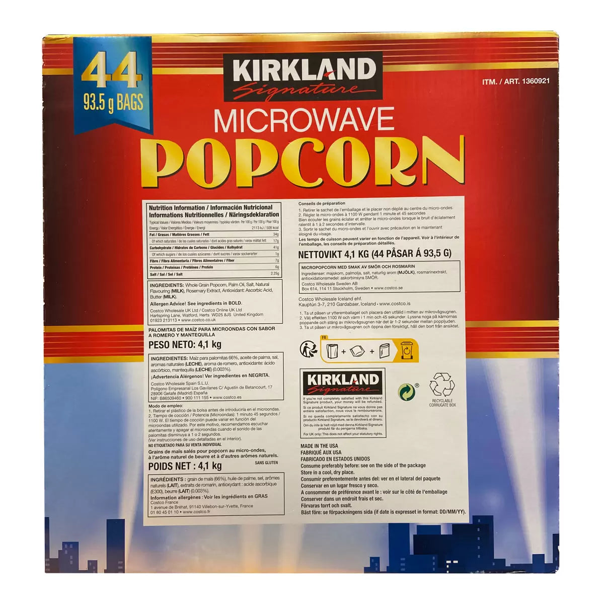 Kirkland Signature Microwave Popcorn, 44 x 93g