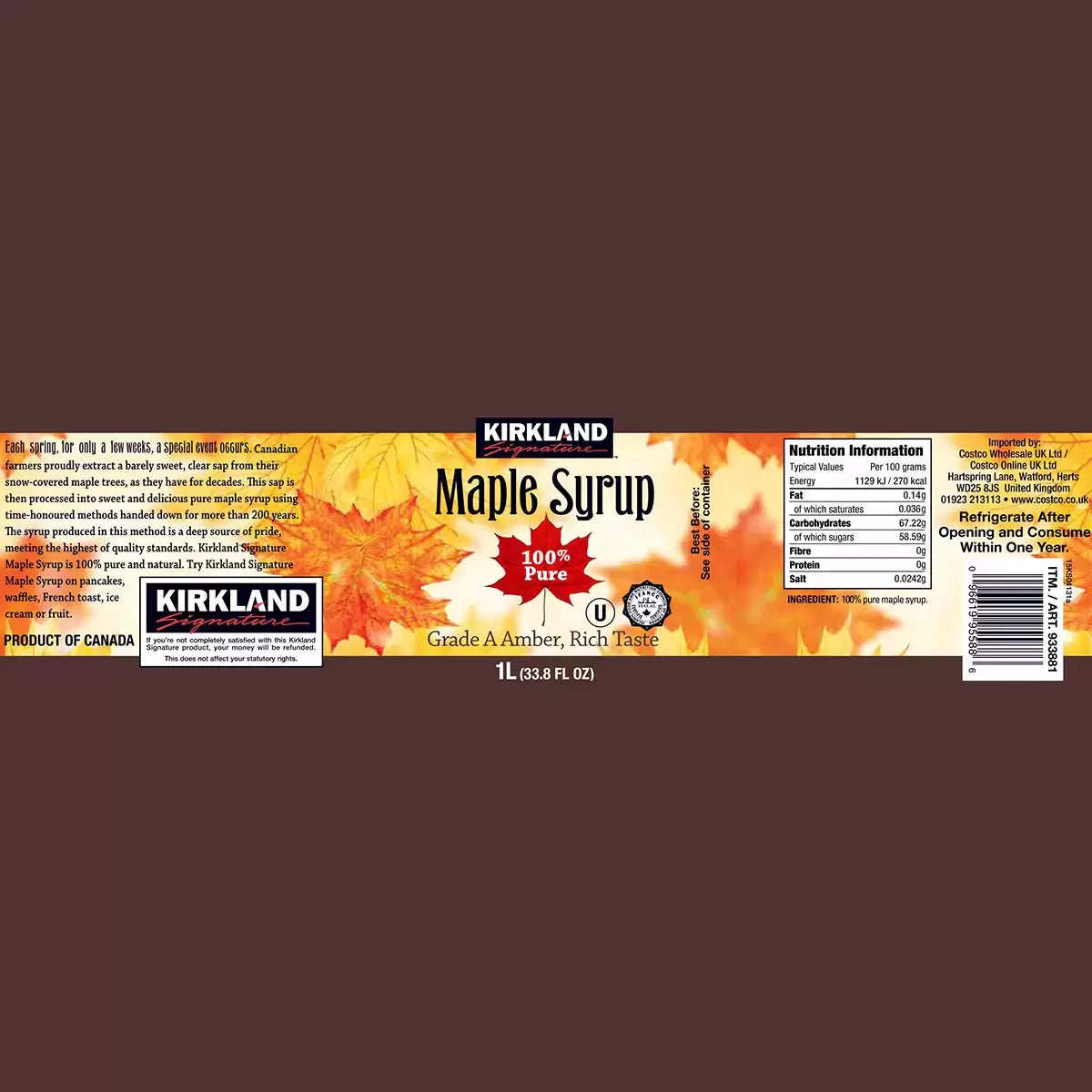 Kirkland Signature Maple Syrup 1L
