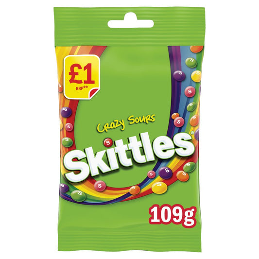 Skittles Vegan Chewy Crazy Sour Sweets Fruit Flavoured Treat Bag 14 x 109g