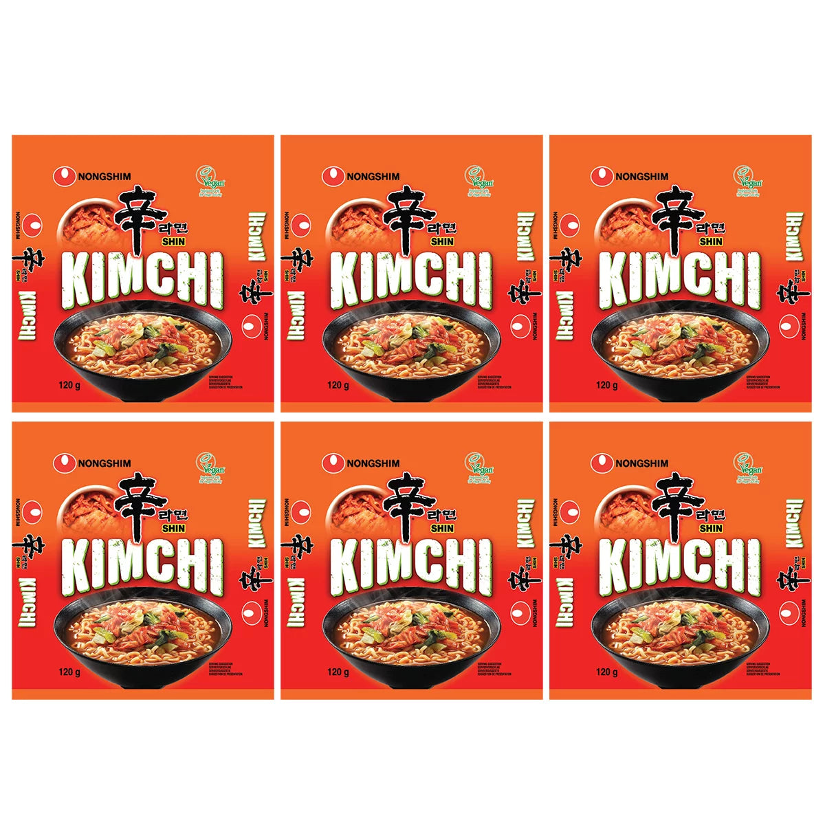 Nongshim Kimchi Noodles, 6 x 120g