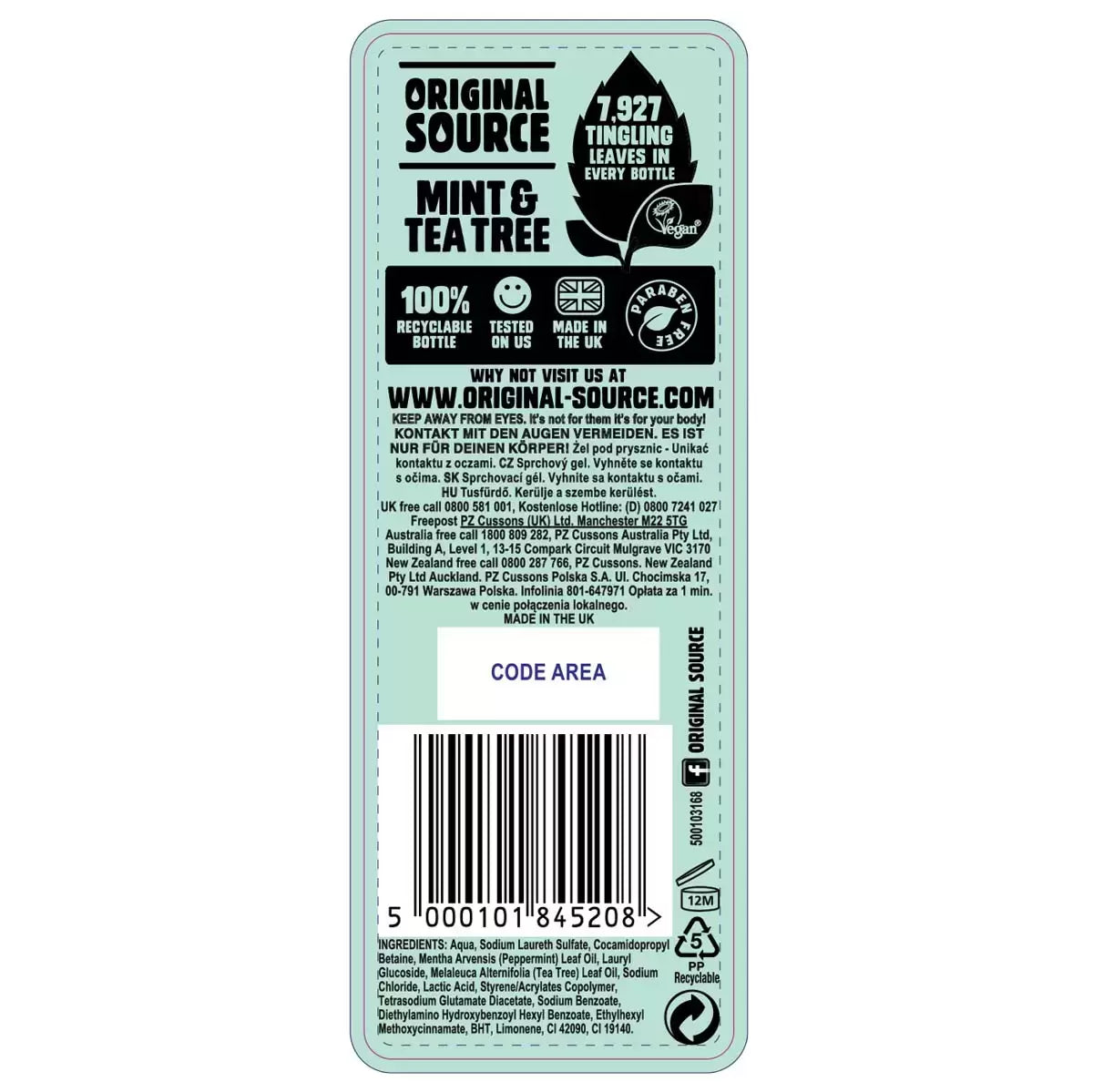 Original Source Shower Gel, mint & Tea Tree 6 x 250ml