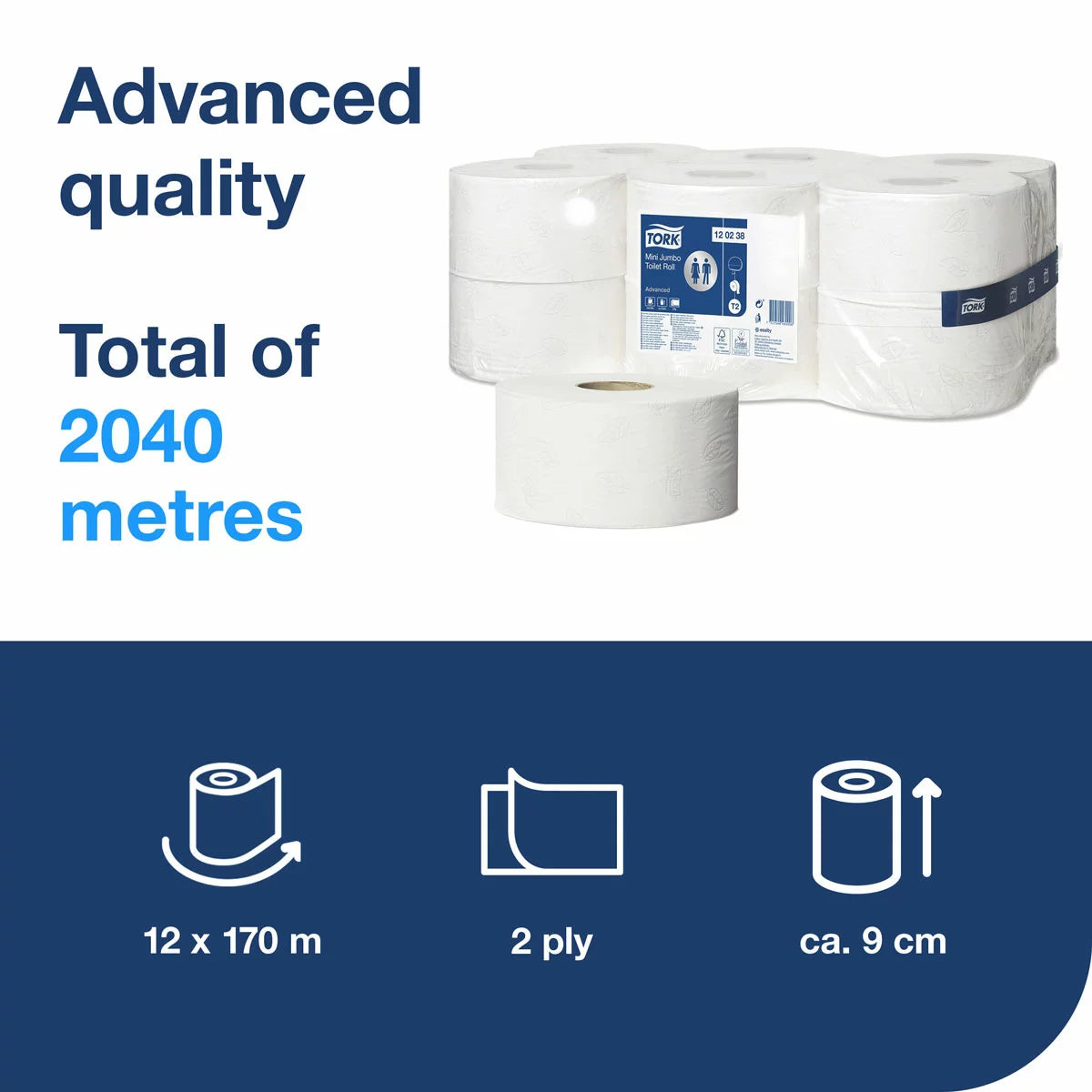 Tork Mini Soft Jumbo Basic Toilet Roll, 12 x 170m